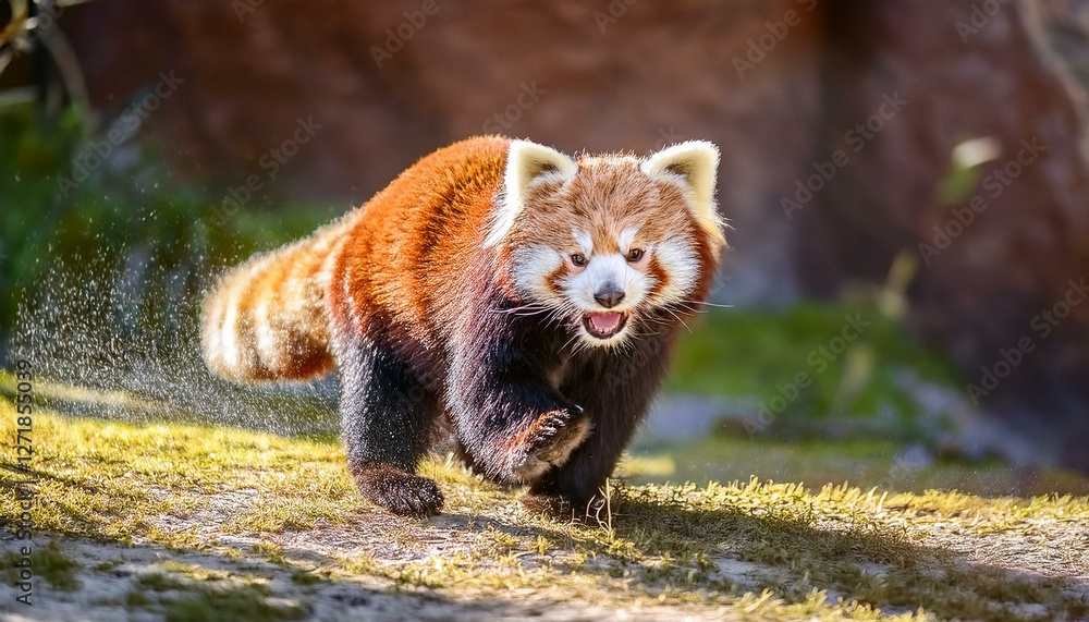 Fototapeta premium 走っているレッサーパンダ