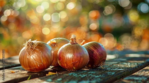onion on a wooden nature background