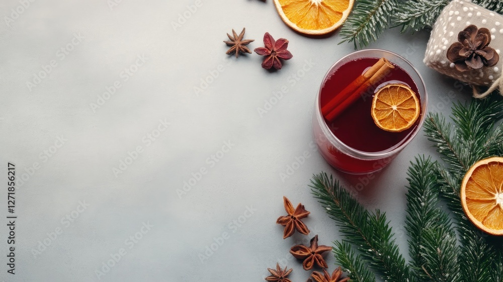 Warm mulled wine garnished with aromatic cinnamon sticks and sweet dried orange slices is set on a rustic background evoking a festive atmosphere perfect for winter gatherings Warm mulled wine garnished with aromatic cinnamon sticks and sweet dried orange slices is set on a rustic background evoking a festive atmosphere perfect for winter gatherings