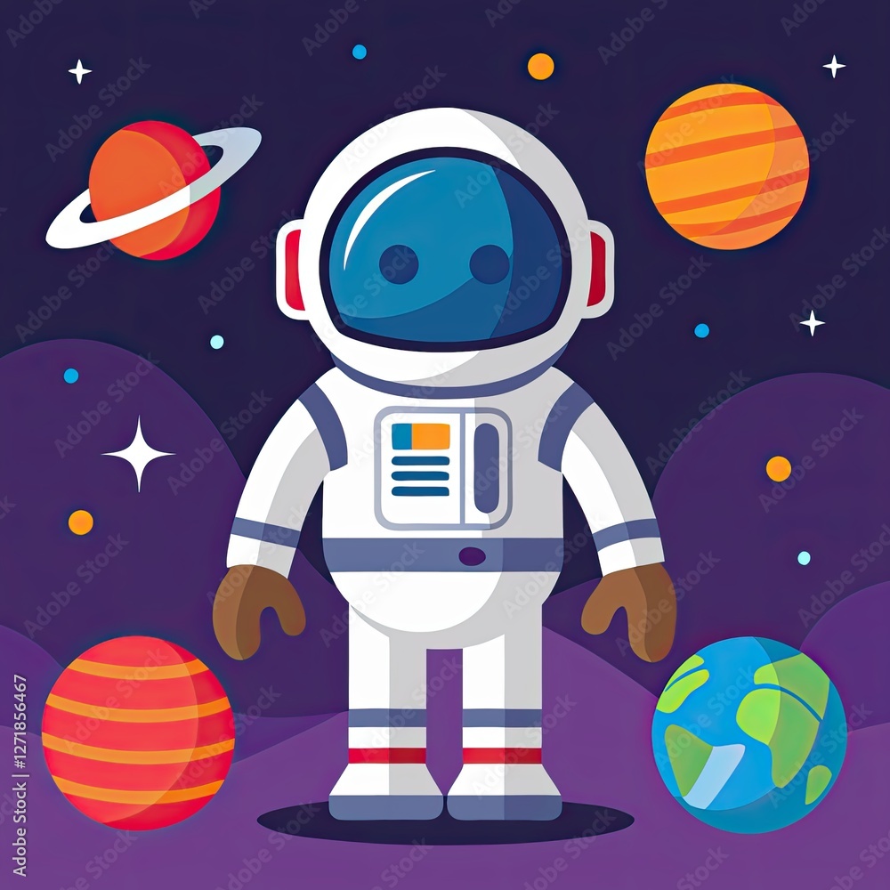 Naklejka premium Astronaut character exploring space with planets in background