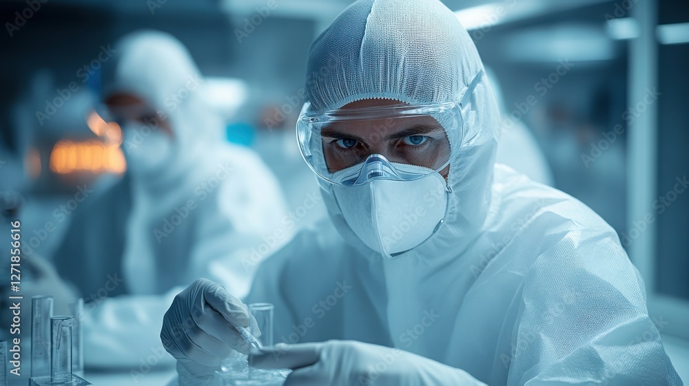 Scientists conduct research in a high-tech laboratory under sterile conditions during the COVID-19 pandemic Scientists conduct research in a high-tech laboratory under sterile conditions during the COVID-19 pandemic