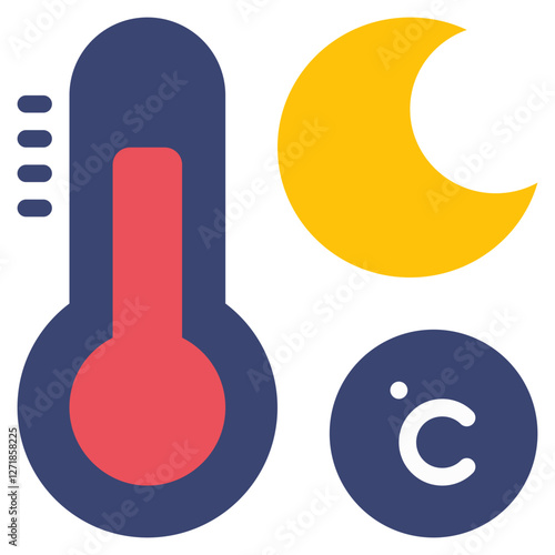 moon night temperature termometer weather flat style icon