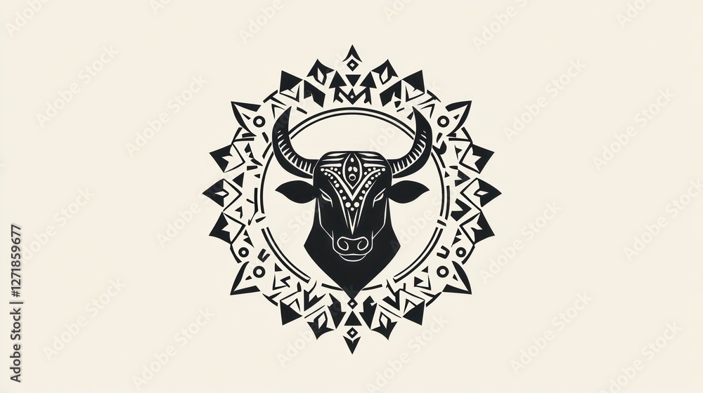 Tribal bull mandala design, beige background, spiritual art, tattoo inspiration Tribal bull mandala design, beige background, spiritual art, tattoo inspiration