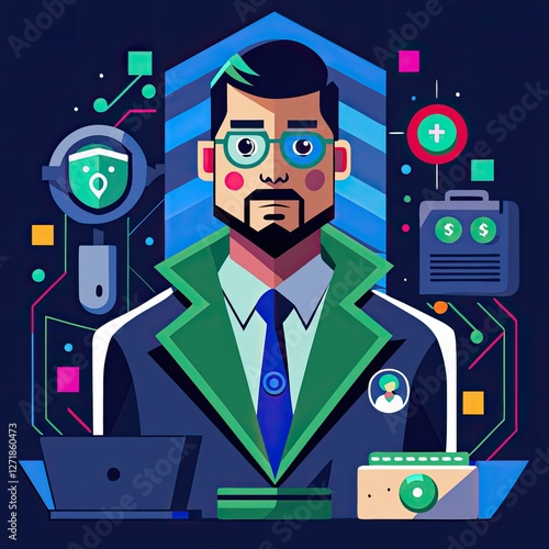 Cryptographer working on digital security with a laptop background photo