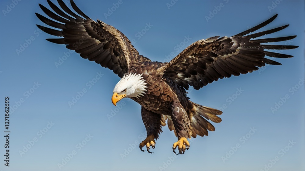 Fototapeta premium Robotic hybrid mechanical eagle flying in the air.