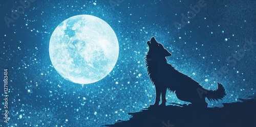 Wallpaper Mural Wolf howls at the moon under a starry sky Torontodigital.ca