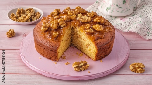 Wallpaper Mural Scrumptious Walnut Cake with Caramel Glaze: A Delightful Treat Torontodigital.ca