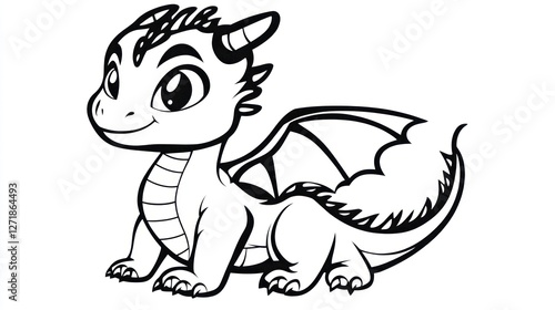 Wallpaper Mural Cartoon dragon coloring page on white. Illustration for kids' activities or educational materials Torontodigital.ca