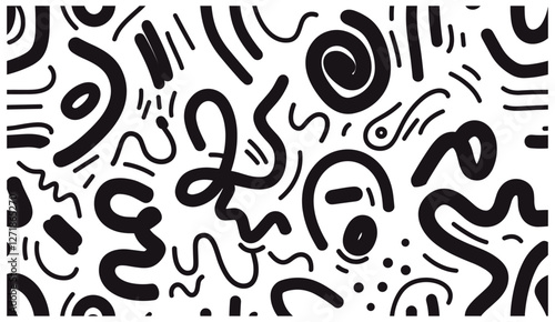 Abstract doodle seamless pattern, vector illustration, creative squiggle color lines, trendy colorful background, artistic design, modern texture, hand-drawn shapes, contemporary art, vibrant decor