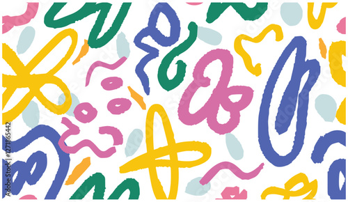 Creative squiggle color lines, abstract doodle seamless pattern, trendy colorful background, vector illustration, stylish print, geometric flow, lively artistic design, dynamic texture, modern decor