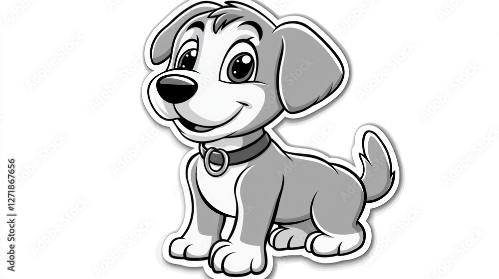 Fototapeta premium Cartoon dog illustration, happy, sitting, digital art, for print or web use