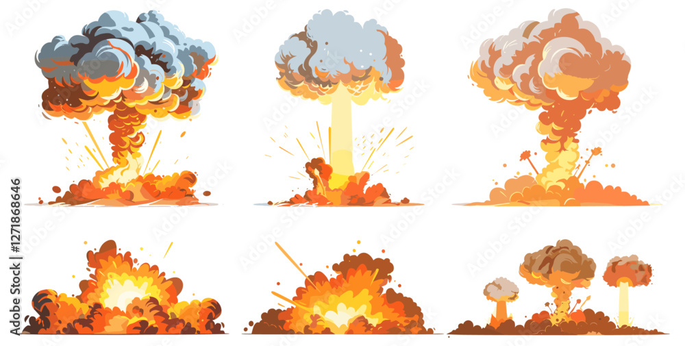 Foto Atomic bomb explosion, nuclear weapon explosion, vector illustration, explosion