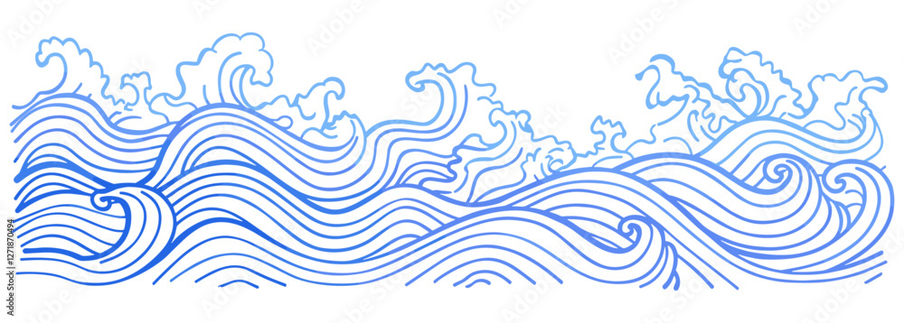 Ocean wave ornament pattern, blue line art, vector illustration, sea waves, water texture, coastal art, marine decor Ocean wave ornament pattern, blue line art, vector illustration, sea waves, water texture, coastal art, marine decor
