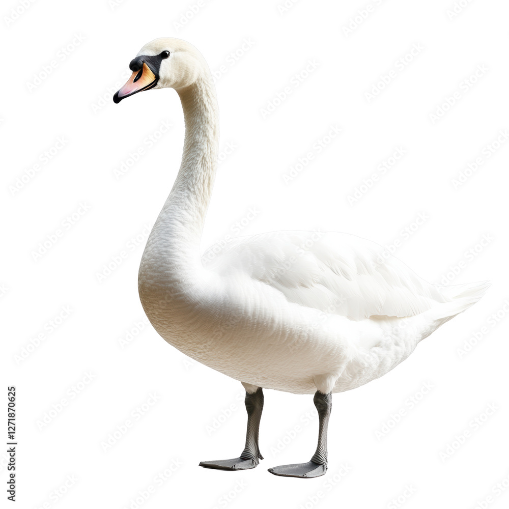 Fototapeta premium Elegant White Swan on Black Background on a white background.
