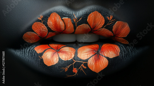 Lips adorned with vibrant flower artwork showcasing intricate floral design and artistic expression