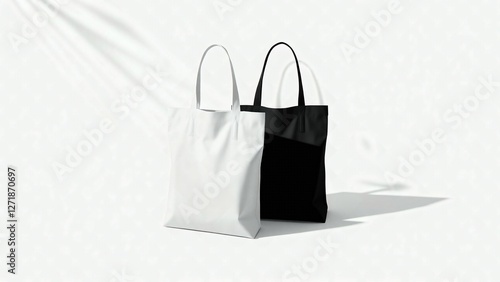 Minimalist white and black Two Tote Bag Mock-up with subtle creases and soft lighting branding, logo, presentation, sticker, advertising, promotion, product, label, tag, mock, up, protect