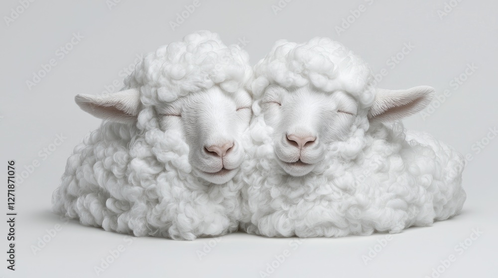 Two sleeping white lambs, studio shot, peaceful scene, possible use as desktop wallpaper Two sleeping white lambs, studio shot, peaceful scene, possible use as desktop wallpaper