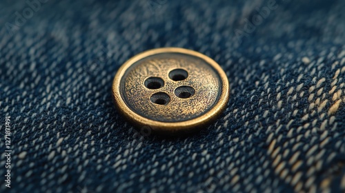 Wallpaper Mural Brass button on denim fabric close up Torontodigital.ca