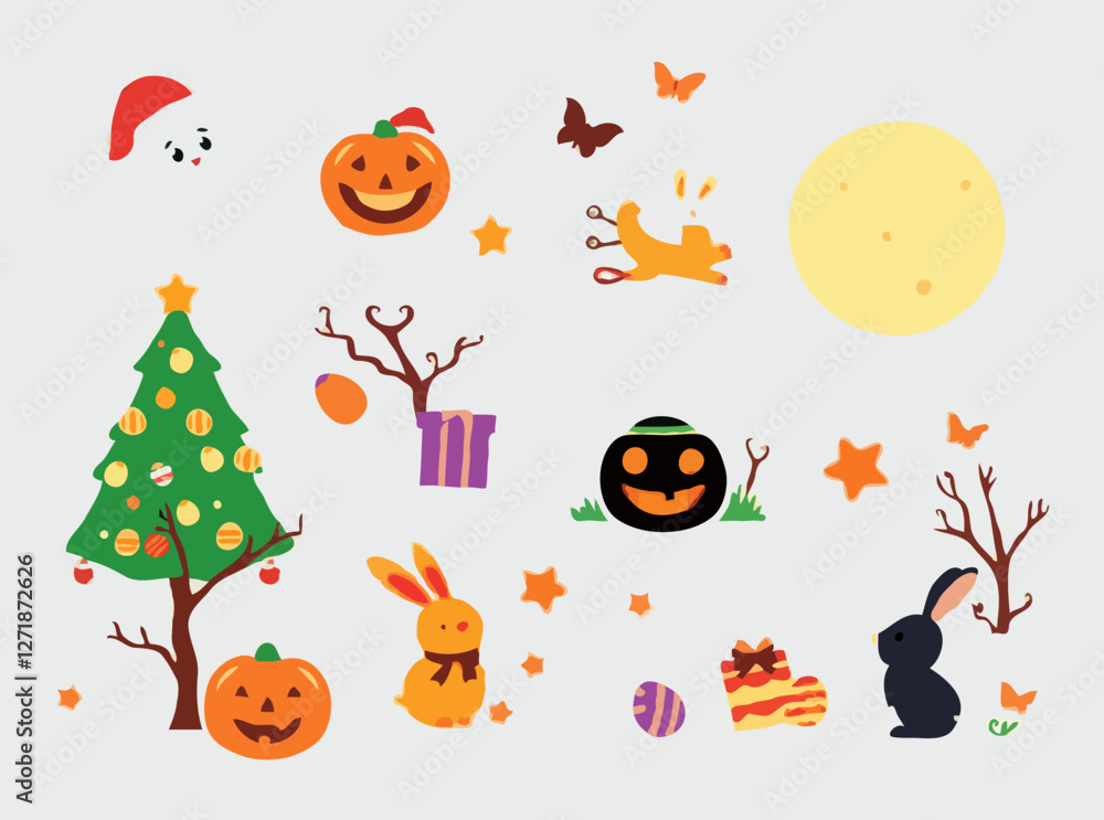 Fototapeta premium Festive Occasion Vector Graphics: Christmas, Halloween, Easter
