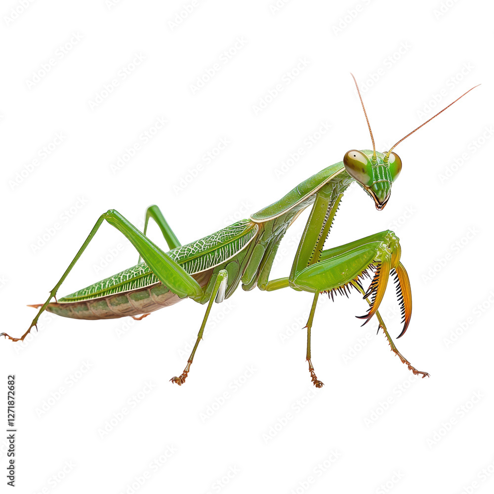Intricate Beauty of a Green Praying Mantis on a white background. Intricate Beauty of a Green Praying Mantis on a white background.
