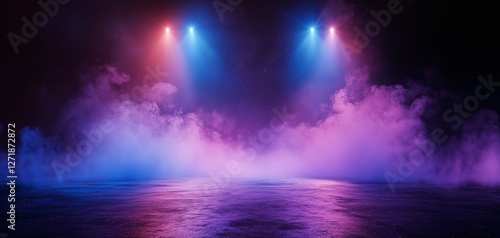 Colorful atmospheric light effects create an enchanting foggy stage backdrop ...