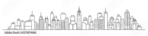 Continuous line city building, one single outline cityscape, editable stroke, urban skyline, modern architecture, minimal city drawing, construction background, vector illustration, skyscraper