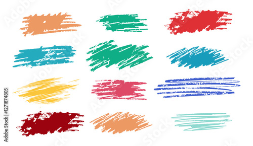 Crayon brush stroke, chalk pen highlight, hand drawn brush underline, vector accent strokes, kid chalk texture, colorful emphasis element, artistic sketch, grunge scribble
