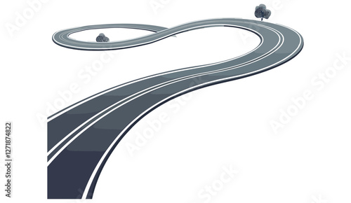 Vector illustration, winding curved road, scenic route, winding path, journey, landscape, road design, abstract road art, creative path, road illustration, travel route.