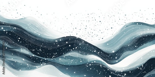 Abstract blue and white waves with sparkling light or snow