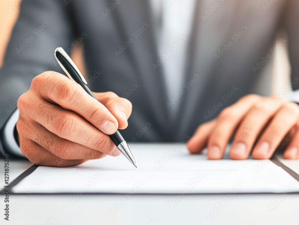 Important document signing close-up in a professional office environment