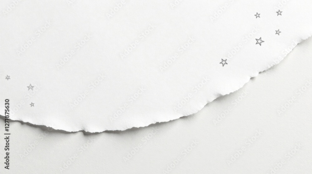 A torn piece of white paper with subtle star decorations provides a simple, elegant background for your design projects A torn piece of white paper with subtle star decorations provides a simple, elegant background for your design projects