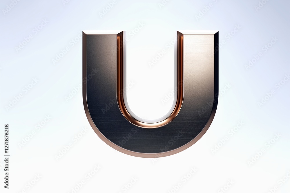 Letter U designed with new and clean metallic effect texture isolated on white background Letter U designed with new and clean metallic effect texture isolated on white background