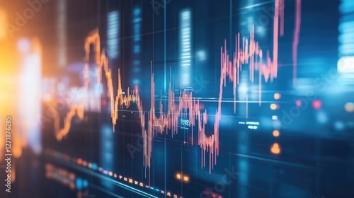 A conceptual shot of a digital graph with animated elements illustrating market trends and forecasts, set against a sleek and futuristic business setting.