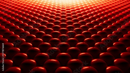 Abstract background of glossy red spheres, 3D rendering with light and shadow effect, futuristic texture, geometric pattern, shiny balls, digital visualization, red volumetric backdrop