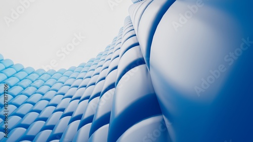 Abstract background with blue volumetric cylinders, futuristic 3D visualization, geometric pattern, perspective composition, minimalist design, modern wallpaper for phone or desktop