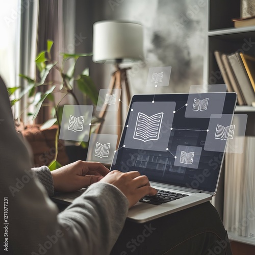 a person typing on a laptop computer for reading e-books	