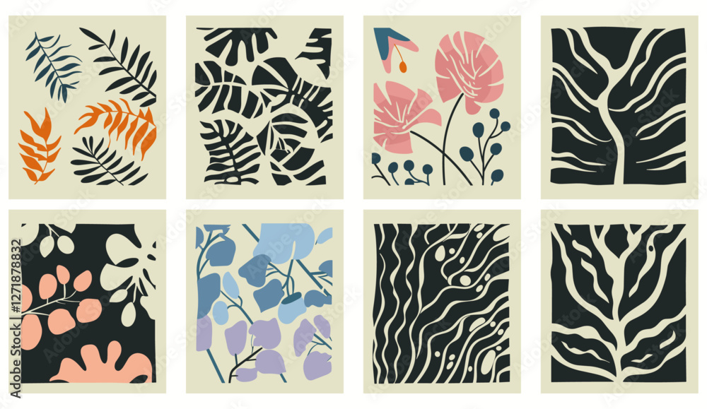 Matisse style groovy abstract flower vector illustration, contemporary posters, floral doodle patterns, modern home decor, trendy floral art, abstract wall design Matisse style groovy abstract flower vector illustration, contemporary posters, floral doodle patterns, modern home decor, trendy floral art, abstract wall design