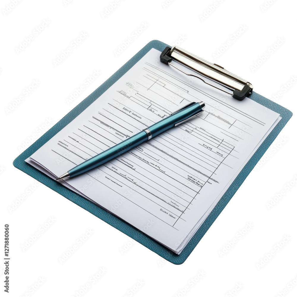 Professional Clipboard with Pen and Document on white background Professional Clipboard with Pen and Document on white background