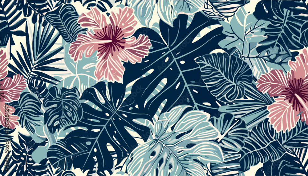 Vector floral seamless pattern hibiscus flowers Hawaiian style grunge wallpaper, tropical, vibrant, exotic design, nature, bright colors, tropical garden, summer theme Vector floral seamless pattern hibiscus flowers Hawaiian style grunge wallpaper, tropical, vibrant, exotic design, nature, bright colors, tropical garden, summer theme