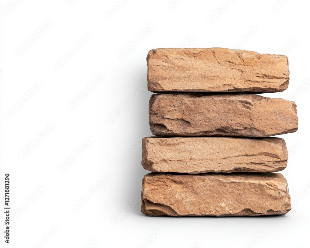 Fototapeta premium Four stacked natural stones with earthy tones on a plain background.