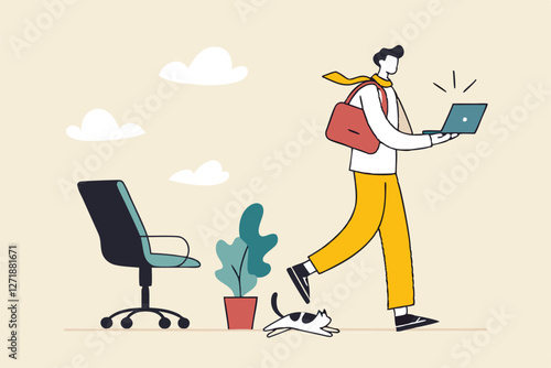 Hybrid work after covid-19 crisis, employee choice to work remotely from home or on site office for best productivity and result concept, businessman with hybrid cloth work both from home and office.