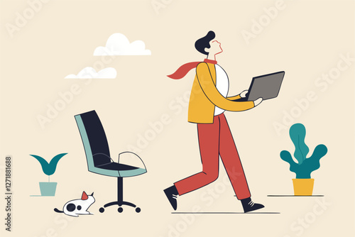 Hybrid work after covid-19 crisis, employee choice to work remotely from home or on site office for best productivity and result concept, businessman with hybrid cloth work both from home and office.