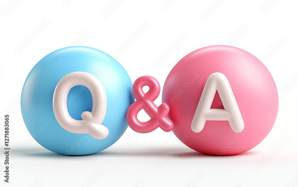 Q&A spheres 3D render featuring question and answer concept with pink and blue colors. The image showcases Q&A graphics in a modern style. This is a Q&A illustration Q&A spheres 3D render featuring question and answer concept with pink and blue colors. The image showcases Q&A graphics in a modern style. This is a Q&A illustration