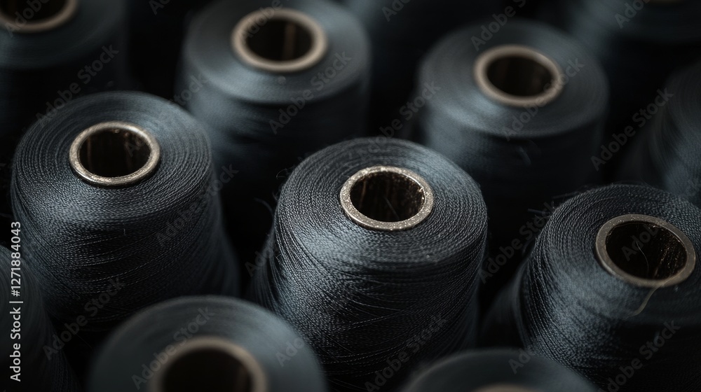 Black spools of thread. Craft sewing background Black spools of thread. Craft sewing background