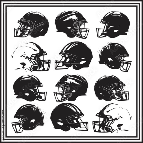 A set of Silhouetted Football Helmets