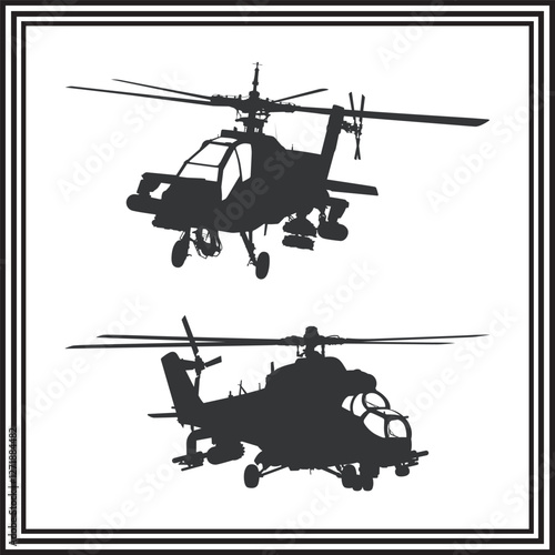 Attack Helicopter Silhouettes set on a white background