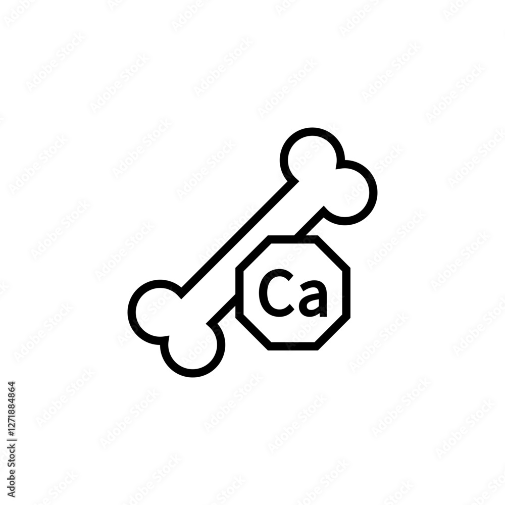 Calcium and bone icon. Isolated vector outline illustration on white background. Calcium and bone icon. Isolated vector outline illustration on white background.