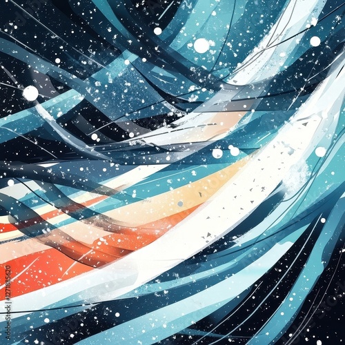 Abstract artwork depicts flowing lines with snowlike dots photo