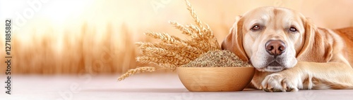 Labrador with Cereals Bowl Peaceful Harmony Canine Nutrition Dog Food Natural Diet Well Being Health and Happiness