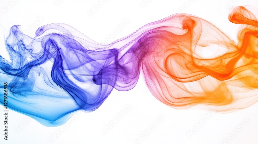 A swirling mix of blue, orange, and purple smoke against a clean, white background, creating a bold and striking contrast with its fluid movement. A swirling mix of blue, orange, and purple smoke against a clean, white background, creating a bold and striking contrast with its fluid movement.